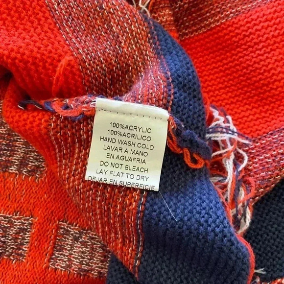 NWOT Vintage Havana Sweater Orange and Navy Poncho in Size Large - Picture 4 of 4
